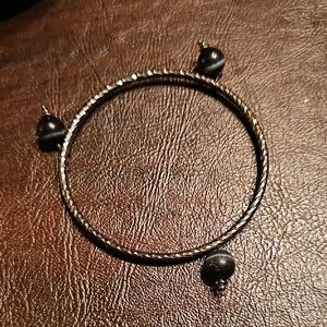 Pewter Bangle Bracelet with Black Bead Charms Metal Jewelry Cocktail Formal